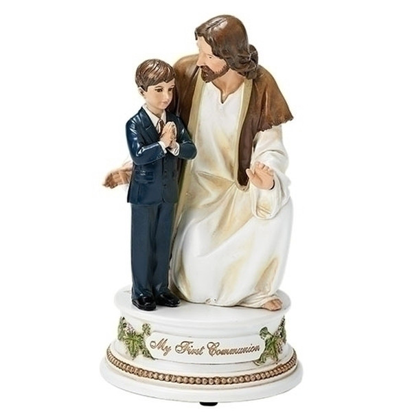 First Communion Boy with Jesus Statue Musical